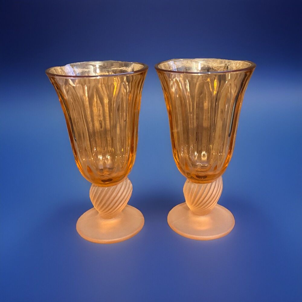 Vintage Fostoria Captiva Goblets (2) Peach Pink Shell Stem Wine Glasses